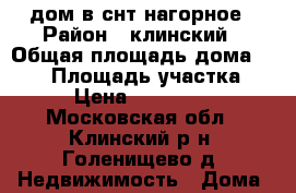 дом в снт нагорное › Район ­ клинский › Общая площадь дома ­ 180 › Площадь участка ­ 12 › Цена ­ 4 500 000 - Московская обл., Клинский р-н, Голенищево д. Недвижимость » Дома, коттеджи, дачи продажа   
